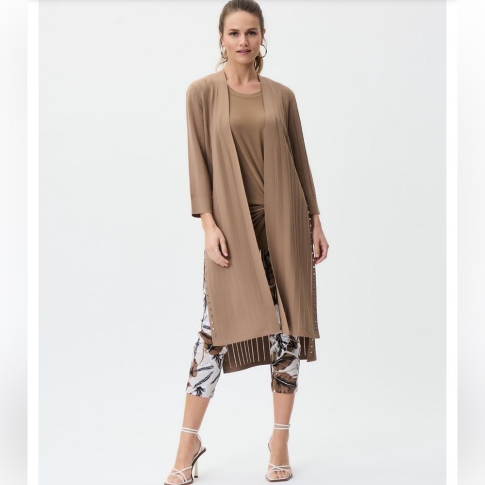 Joseph Ribkoff Cardigan In Tan Luxury Medium Duster Longline Tiger Eye